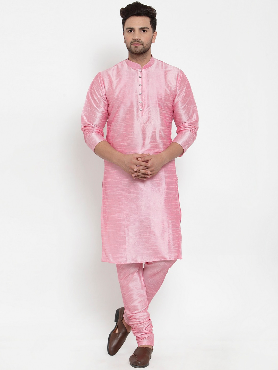KRAFT INDIA Men Pink Regular Dupion Silk Kurta with Churidar