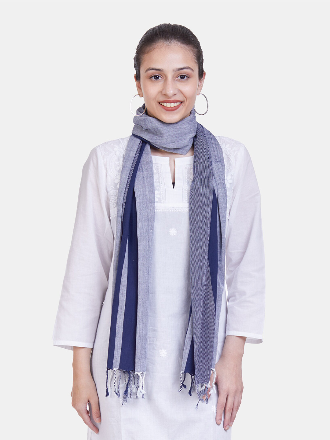ASVA Women Blue & Grey Colourblocked Scarf