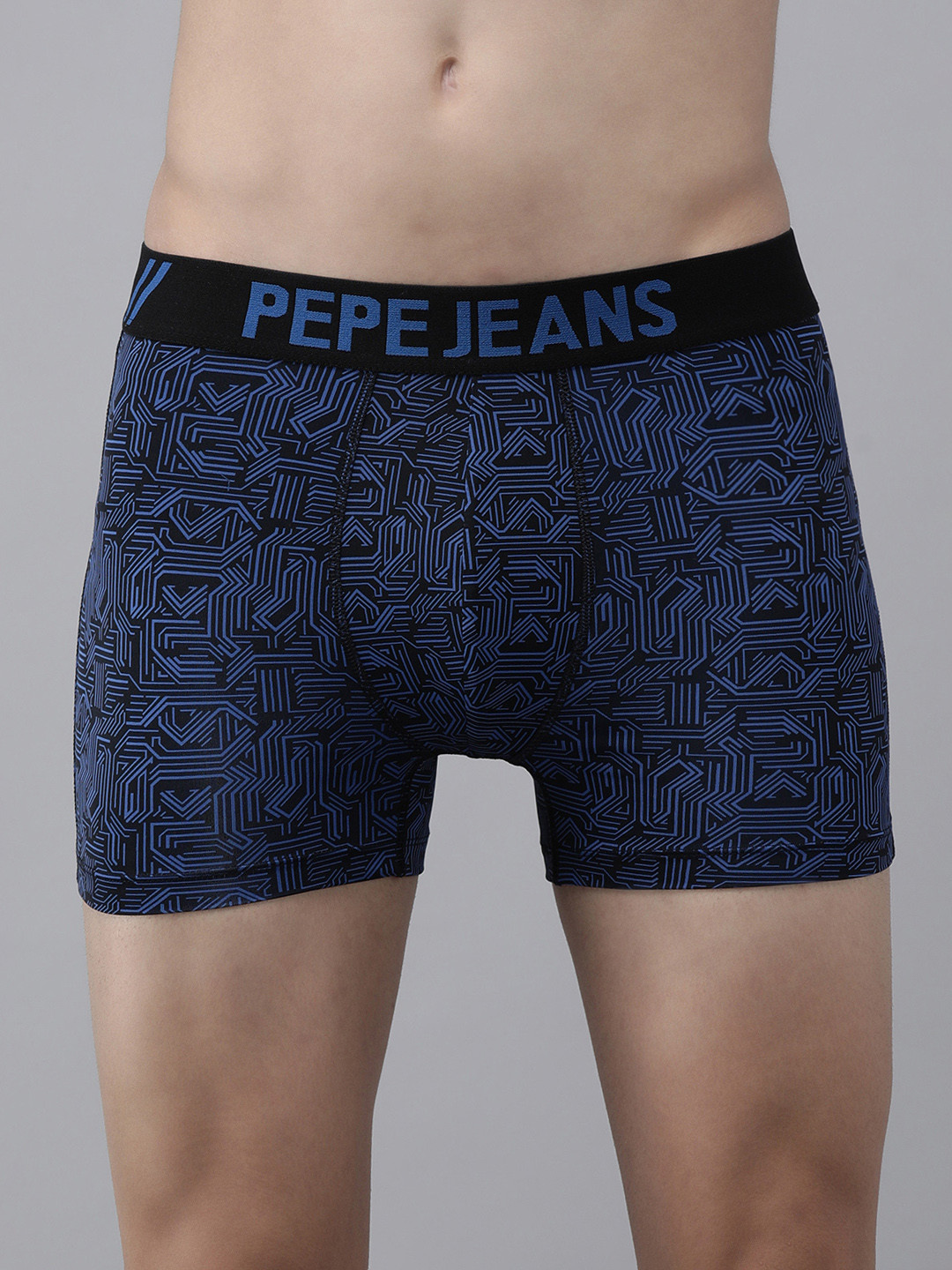 Pepe Jeans Men Black & Blue Printed Trunks- 8904311326625