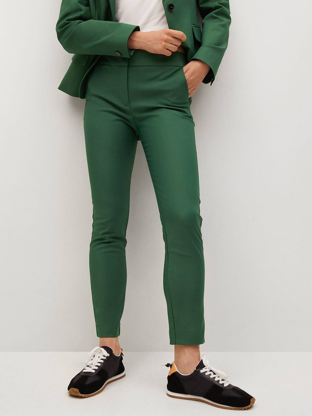 MANGO Women Green Solid Trousers