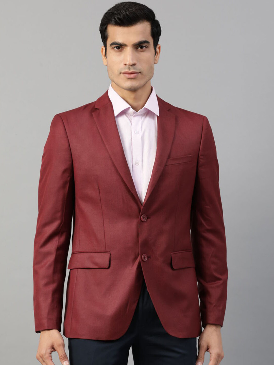 HARSAM Men Maroon Solid Single-Breasted Formal Blazer