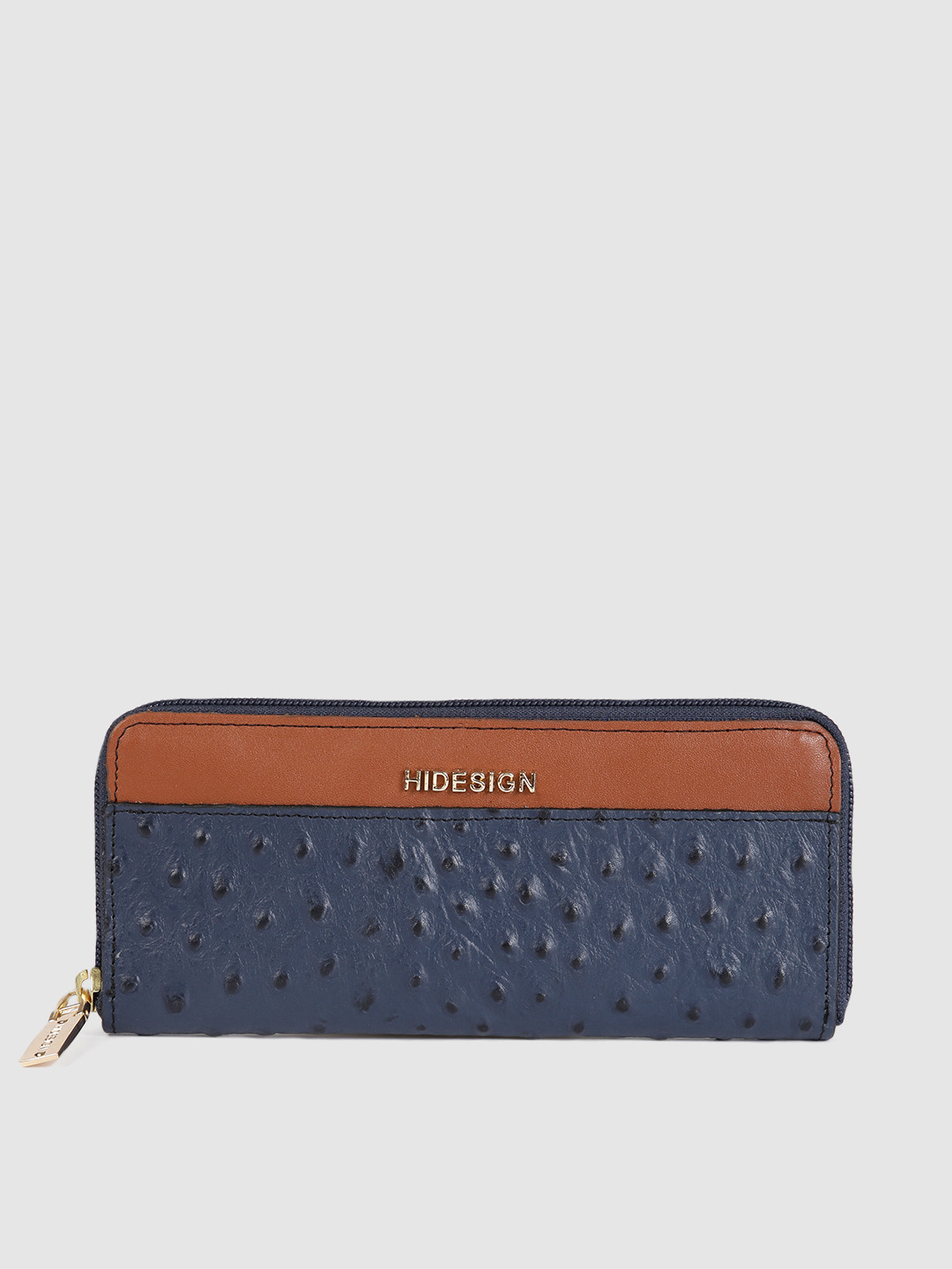 Hidesign Women Blue & Brown Textured Leather Zip Around Wallet