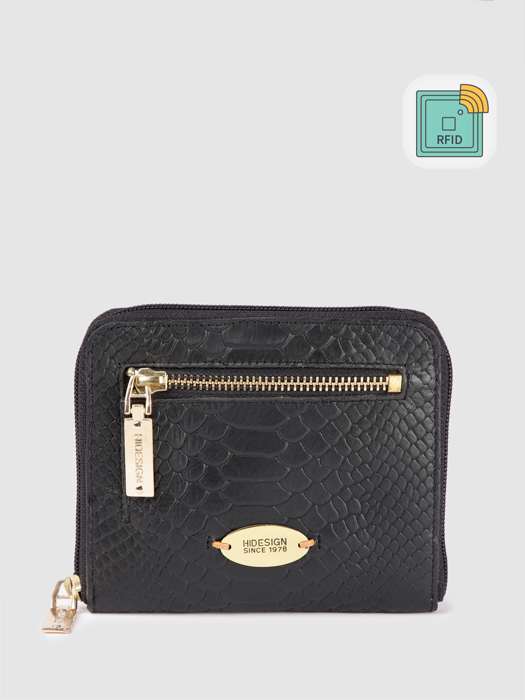 Hidesign Women Snake Textured Leather Zip Around Wallet