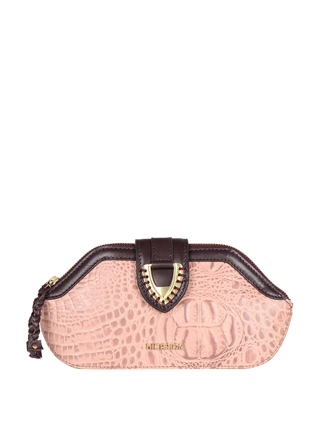 Hidesign Pink & Brown Animal Textured Clutch