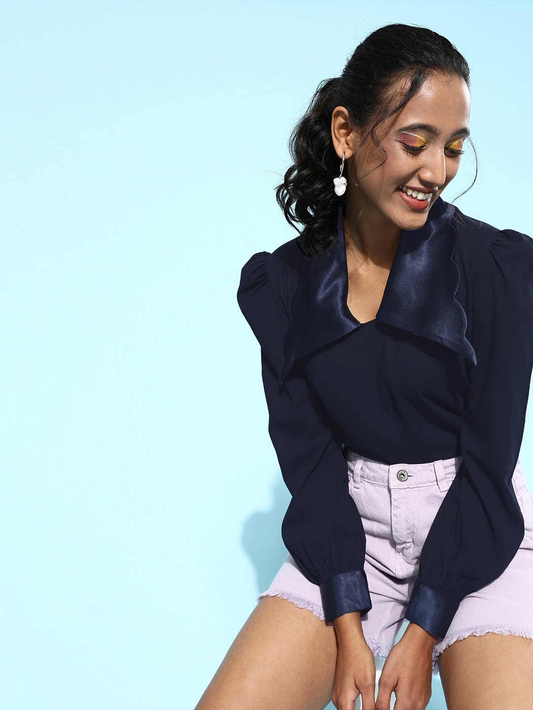 MISH Women Deep Navy Blue Sleek Top