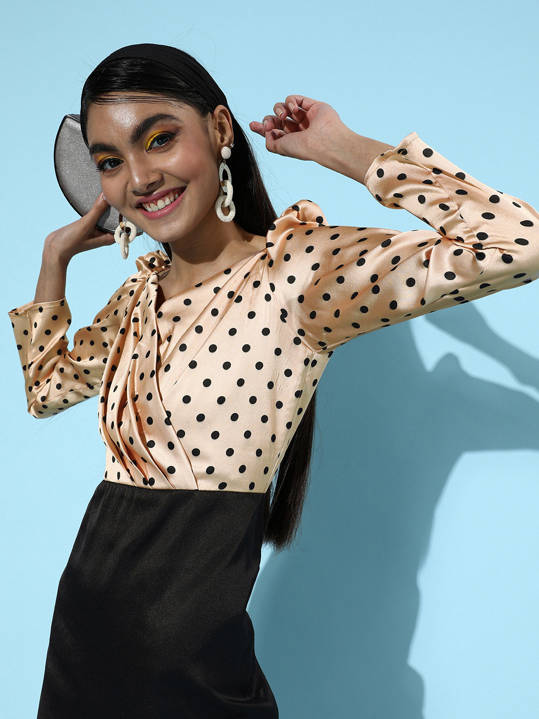 MISH Beige Polka Dots Sweetheart Neckline Dress