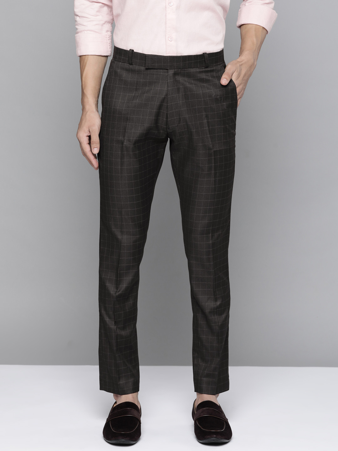 DENNISON Men Black Checked Smart Tapered Fit Trousers