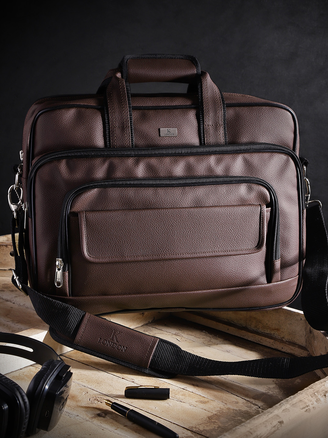 K London Unisex Brown Textured Messenger Bag