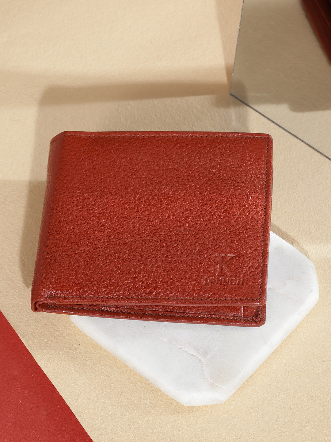 K London Men Brown Textured Leather Two Fold Wallet