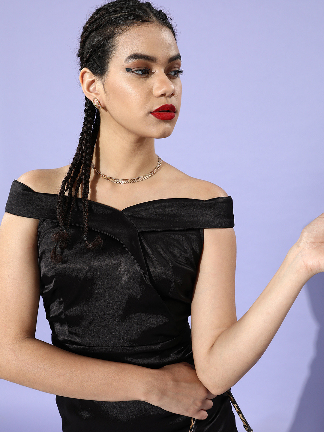 QUIERO Women Stylish Black Solid Satin Dress
