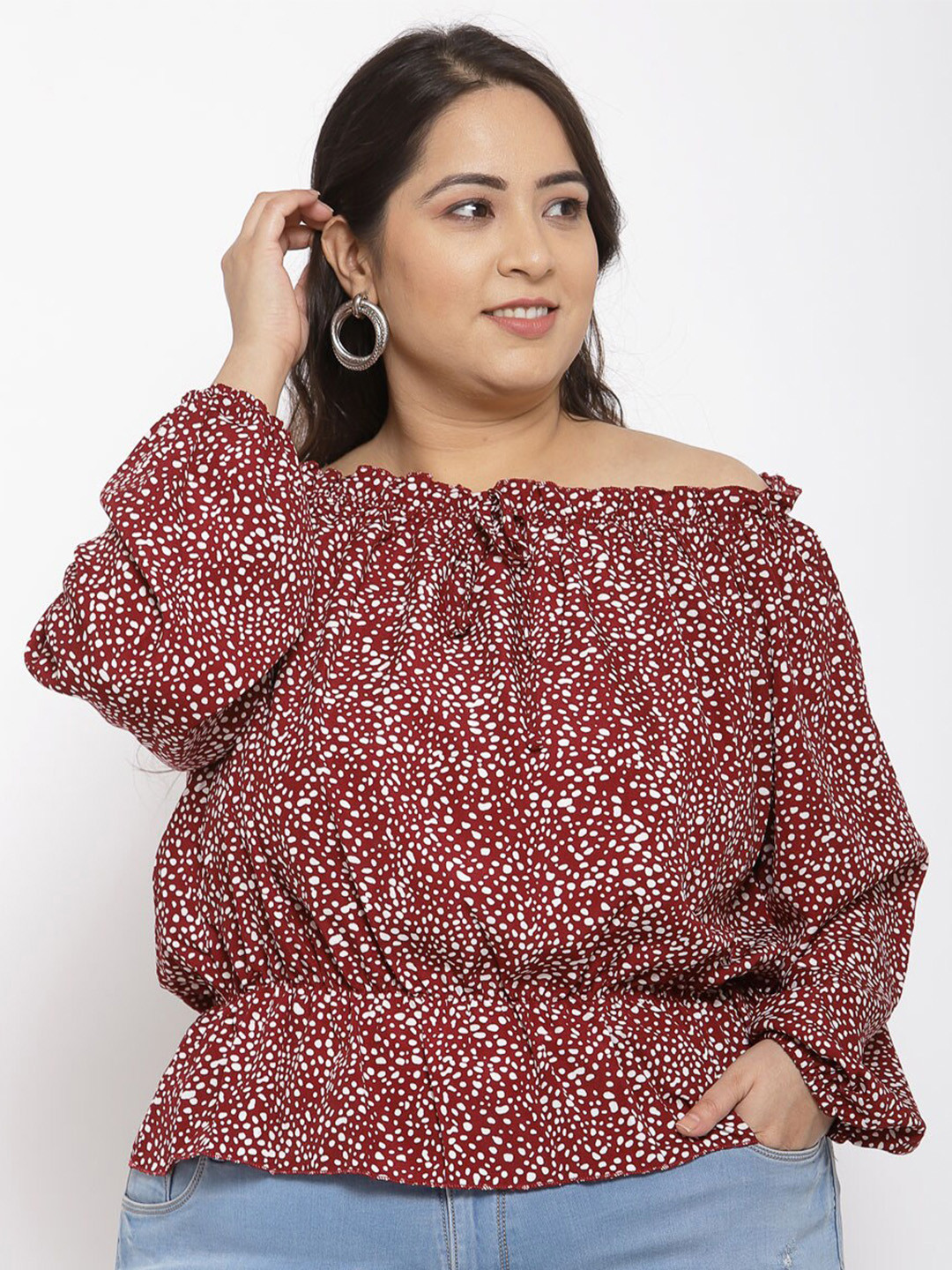 iki chic Red Off-Shoulder Bardot Top