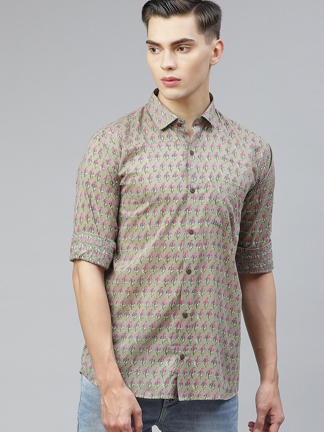 MILLENNIAL MEN Grey Comfort Floral Opaque Printed Casual Shirt