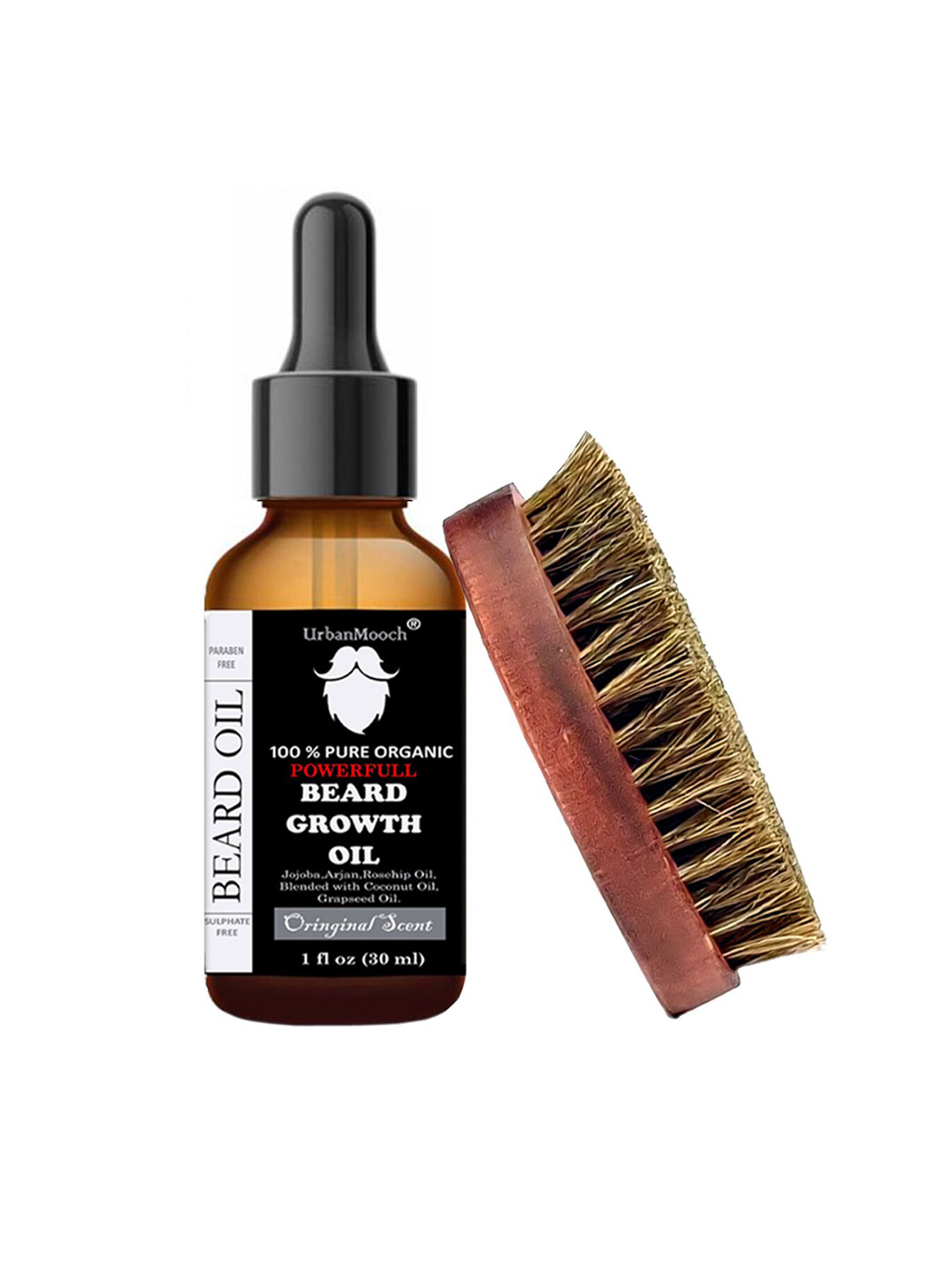 UrbanMooch Men Set of Beard Oil and Boar Bristle Beard Brush 30ml