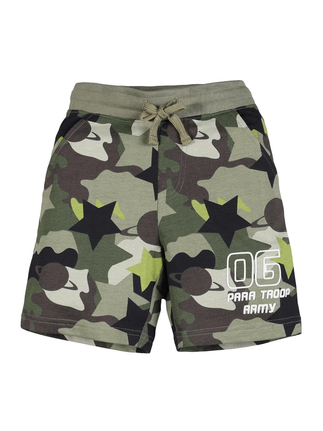 PLUM TREE Boys Olive Green Camouflage Printed Regular Shorts