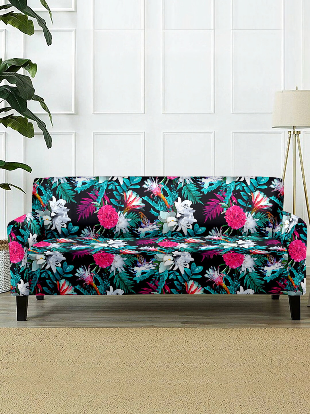 Cortina Multicolor Printed 3-Seater Stretchable Non-Slip Sofa Slipcover