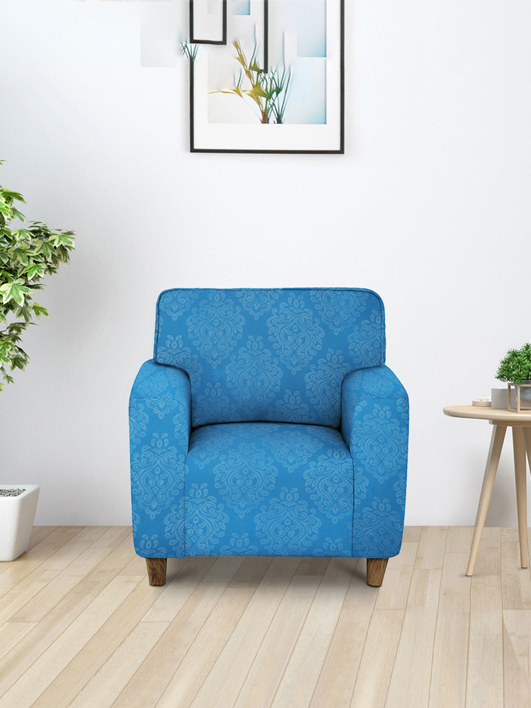 Cortina Blue Printed Single-Seater Sofa Cover