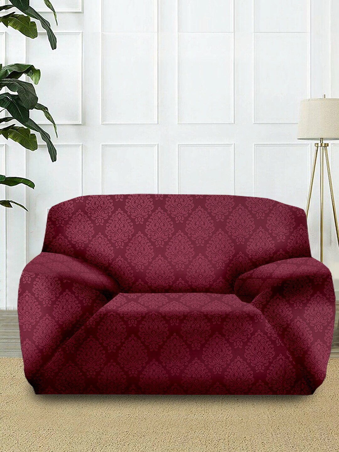 Cortina Maroon Printed One Seater Sofa Cover