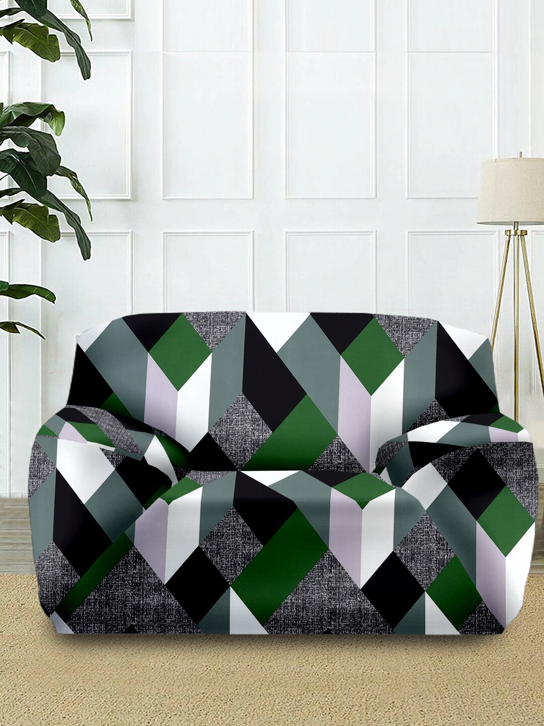 Cortina Green & Grey Printed Single-Seater Sofa Cover