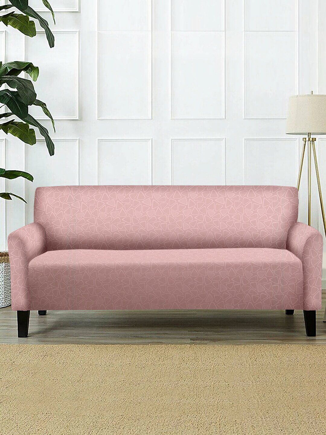Cortina Pink Printed 2-Seater Super-Stretchable Non-Slip Sofa Slipcover
