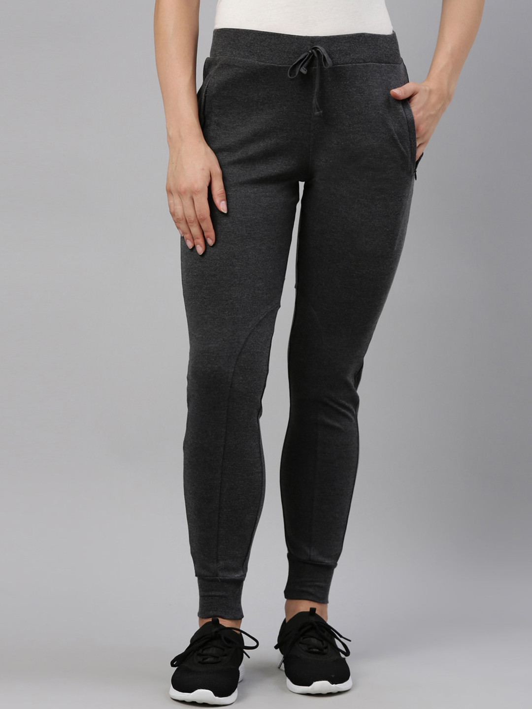 GOLDSTROMS Women Charcoal Grey Solid Slim-Fit Joggers