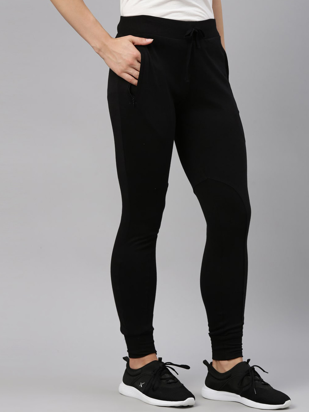 GOLDSTROMS Women Black Solid Slim-Fit Cotton Yoga Track Pants
