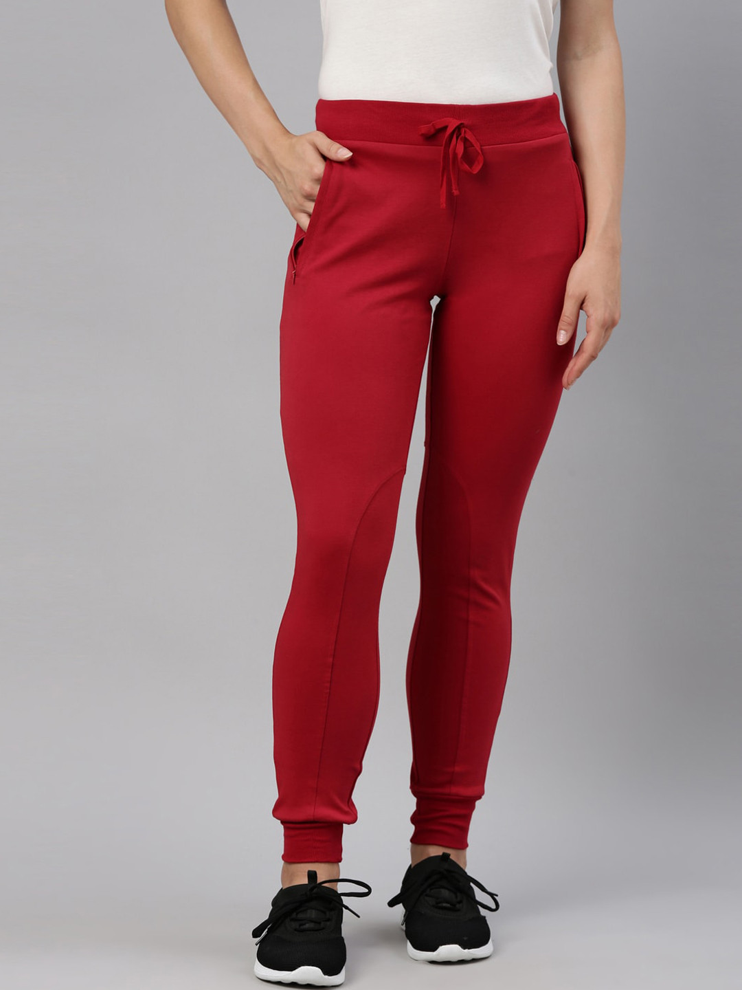 GOLDSTROMS Women Red Solid Cotton Slim-Fit Yoga Joggers