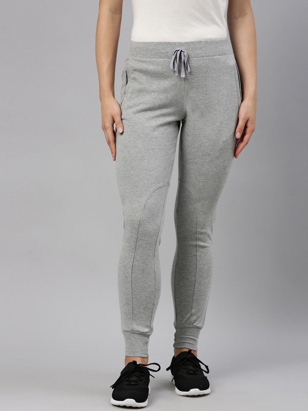 GOLDSTROMS Women Grey Solid Slim-Fit Cotton Joggers