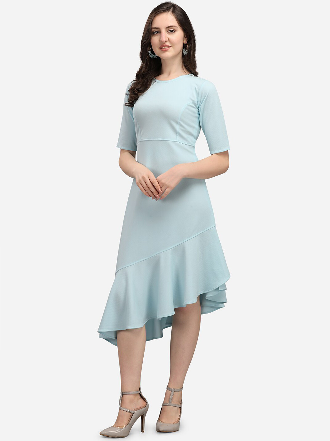 PURVAJA Blue Midi High-Low Dress
