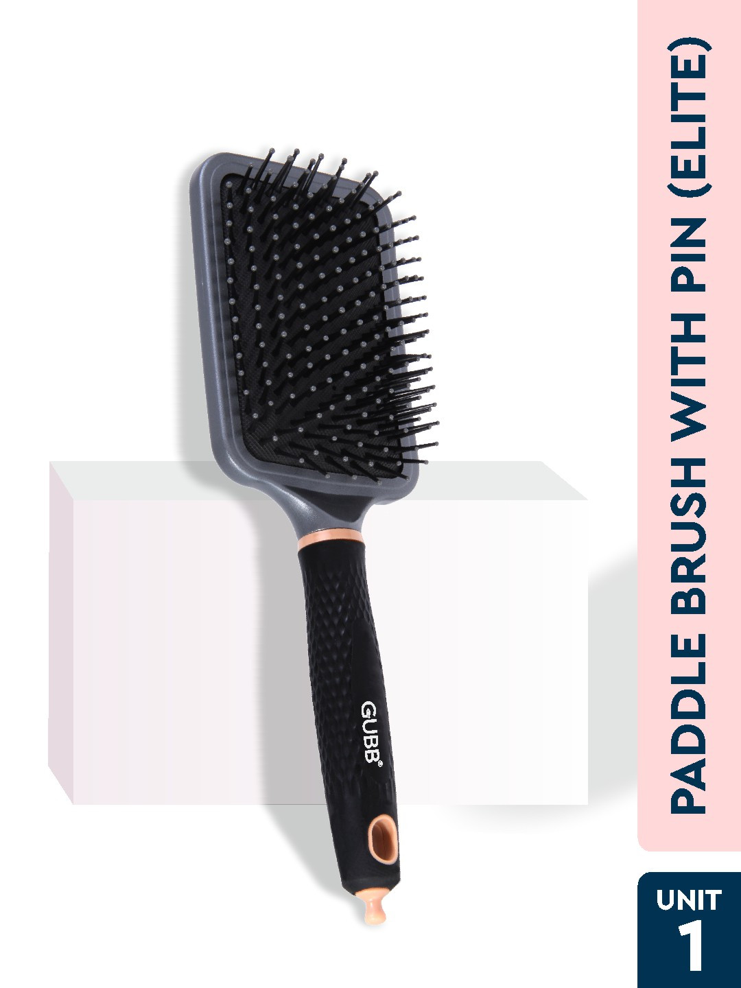 GUBB Unisex Black Elite Range Paddle Hair Brush Comb With Pin