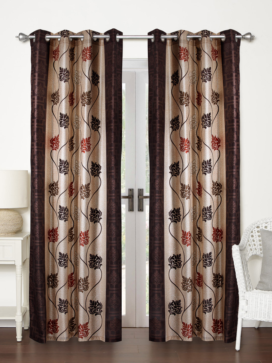 Home Sizzler Brown Set Of 2 Printed Door Curtains