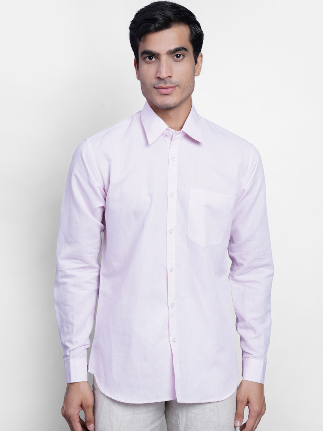 Wintage Men Pink Casual Linen Shirt