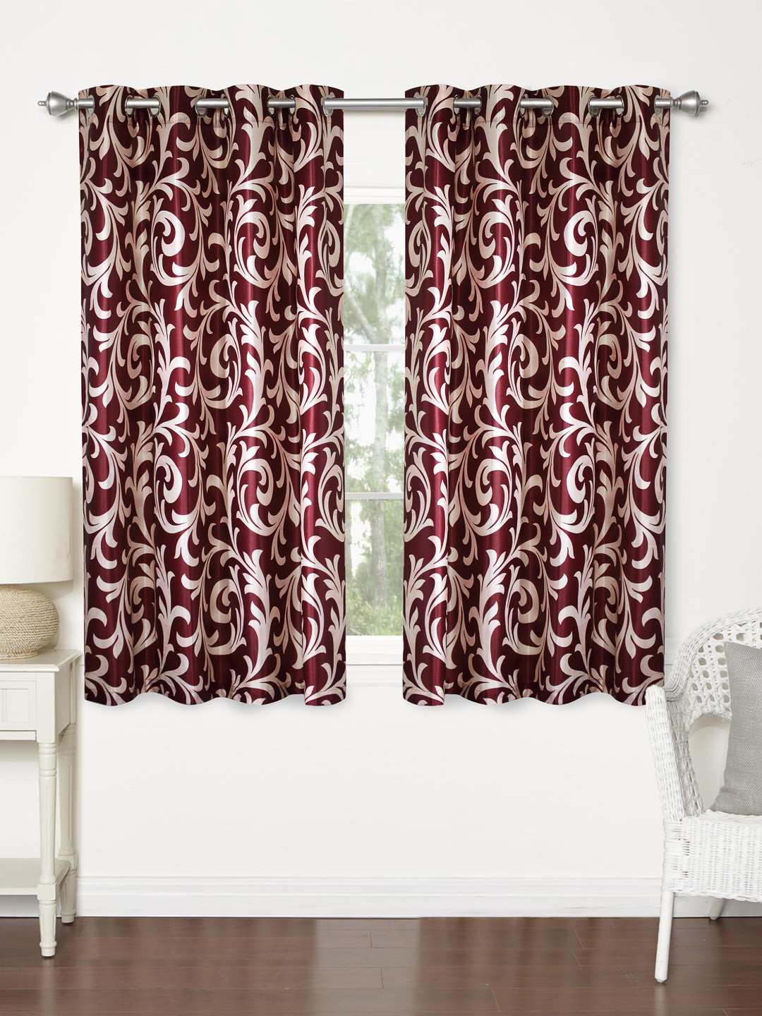 Home Sizzler Maroon Set of 2 Printed Regular Window Curtains