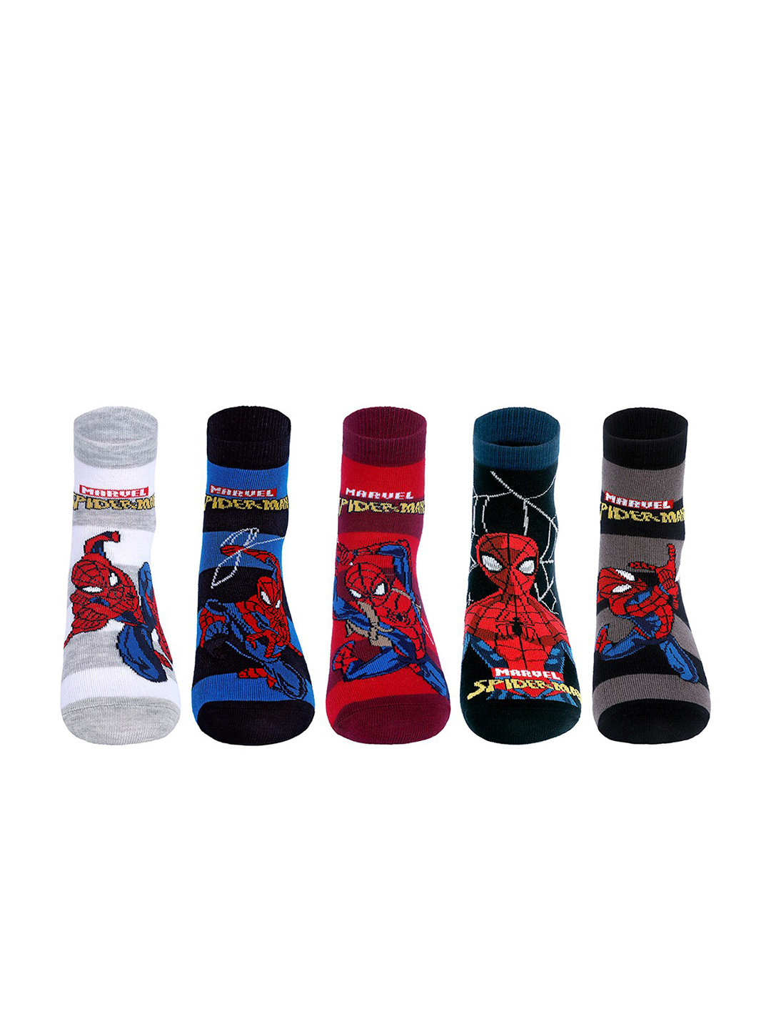 Supersox Boys Pack Of 5 Spiderman Printed Cotton Above Ankle-Length Socks