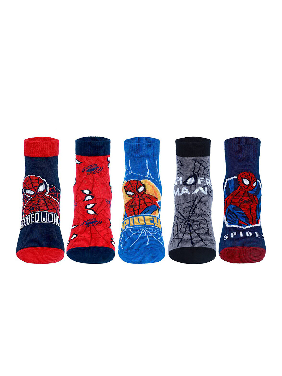 Supersox Multicoloured Set of 5 Spiderman Ankle Length Socks