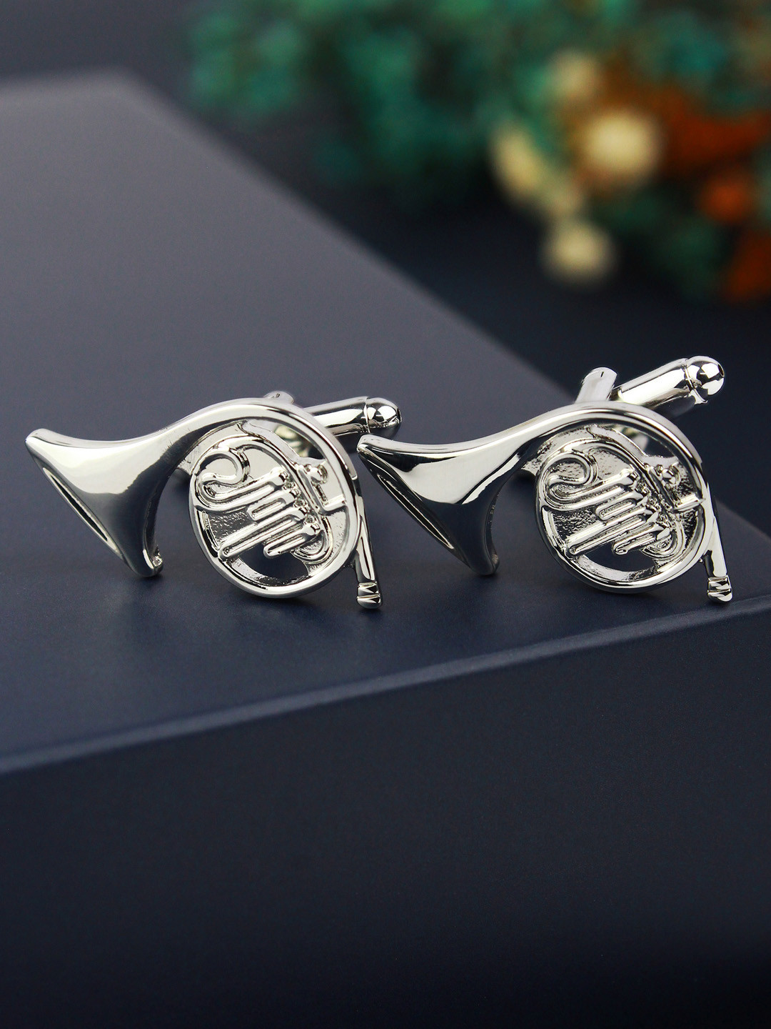 PELUCHE Men The Subtle Trumpet Silver-Toned Quirky Cufflinks
