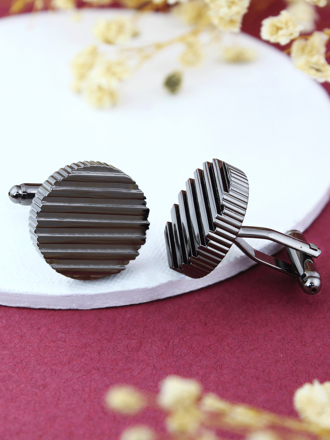 PELUCHE Silver-Toned Round Cufflink