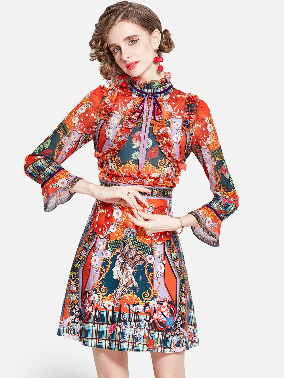 JC Collection Women Orange & Navy Blue Printed Mini Dress
