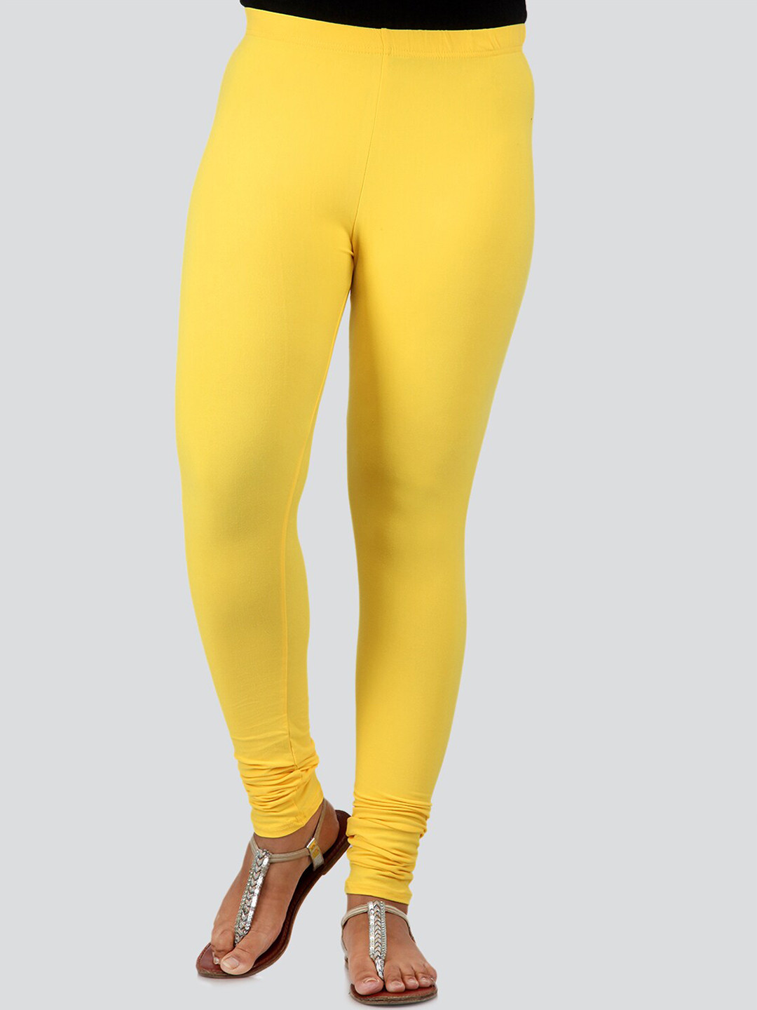PinkLoom Women Yellow Solid Churidar-Length Leggings