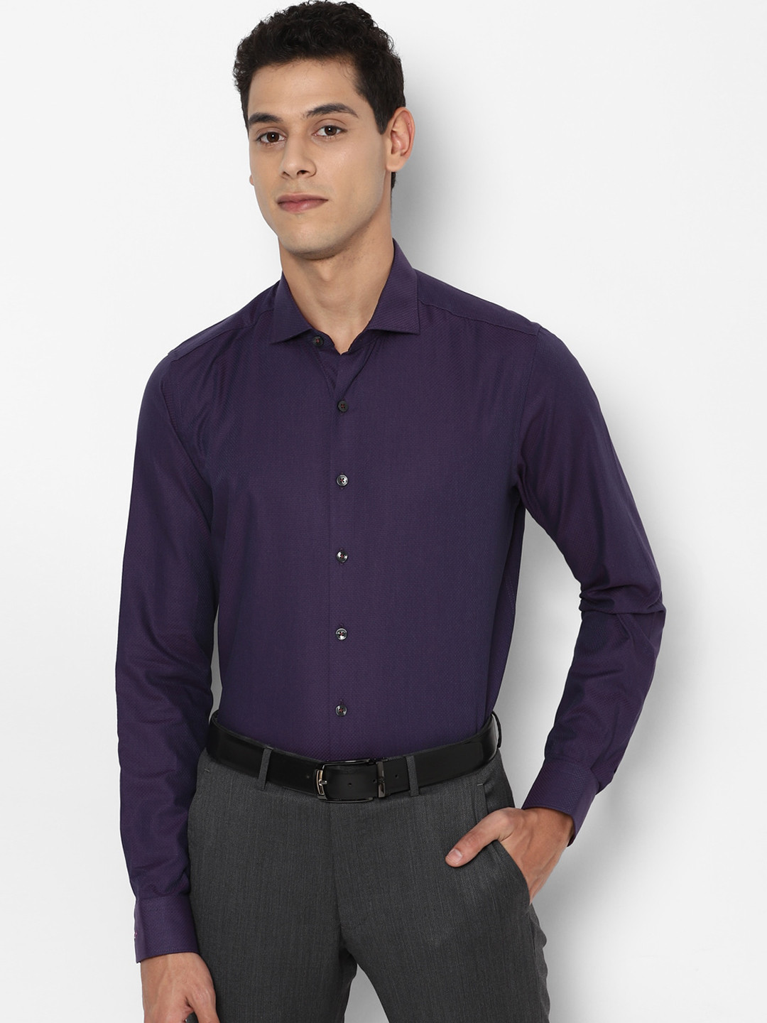 SIMON CARTER LONDON Men Purple Textured Slim Fit Opaque Pure Cotton Formal Shirt