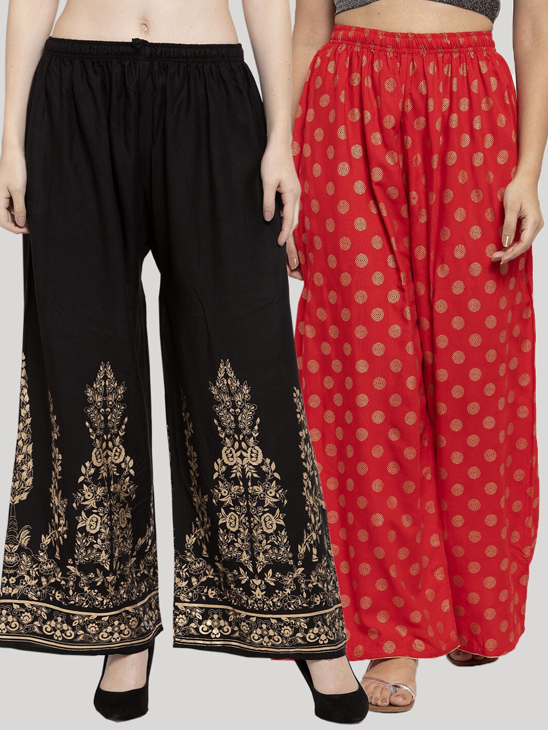 Clora Creation Women Pack Of 2  Red & Black Floral Printed Knitted Ethnic Palazzos
