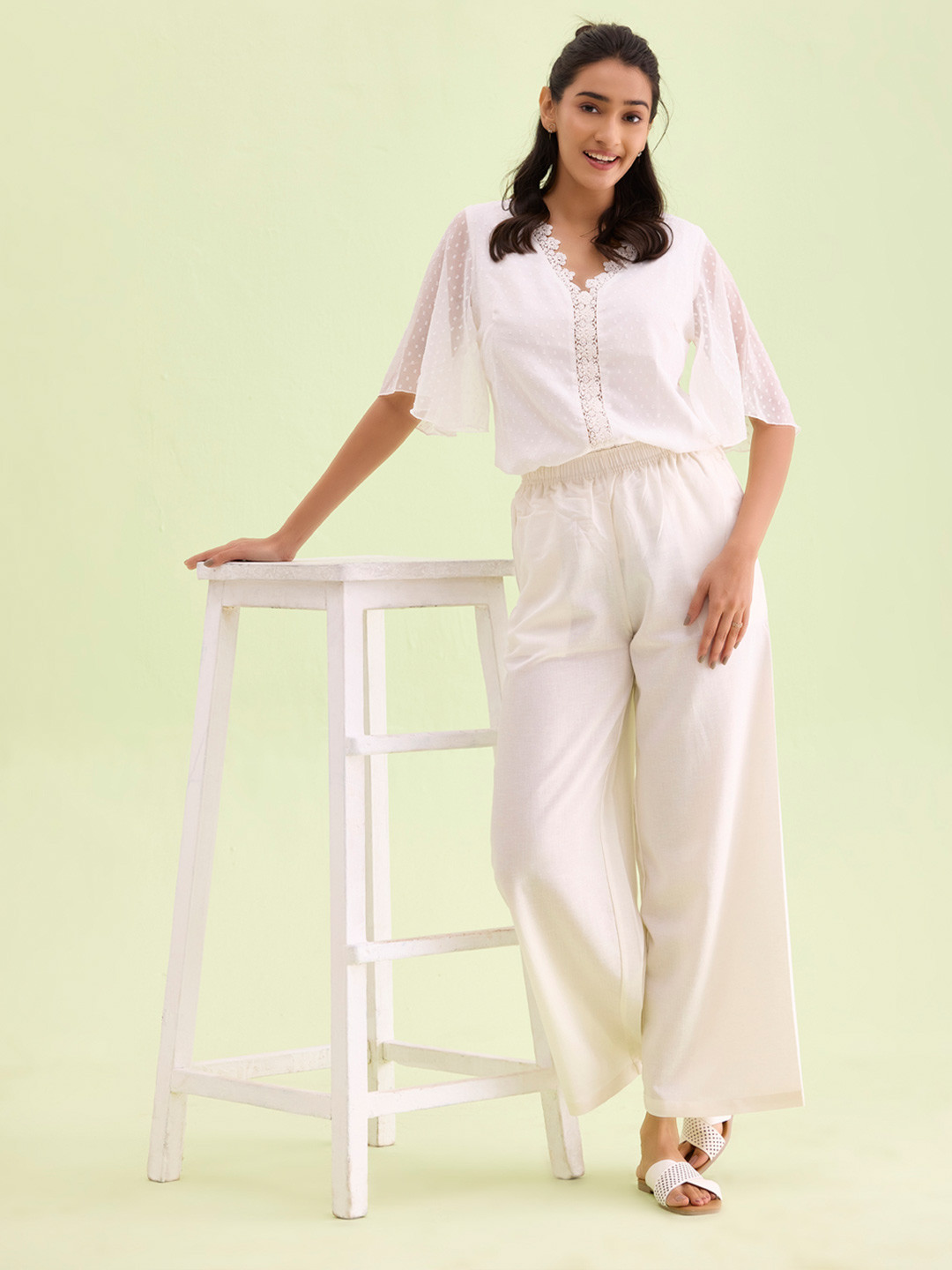 Go Colors Women Cream-Coloured Ethnic Palazzos