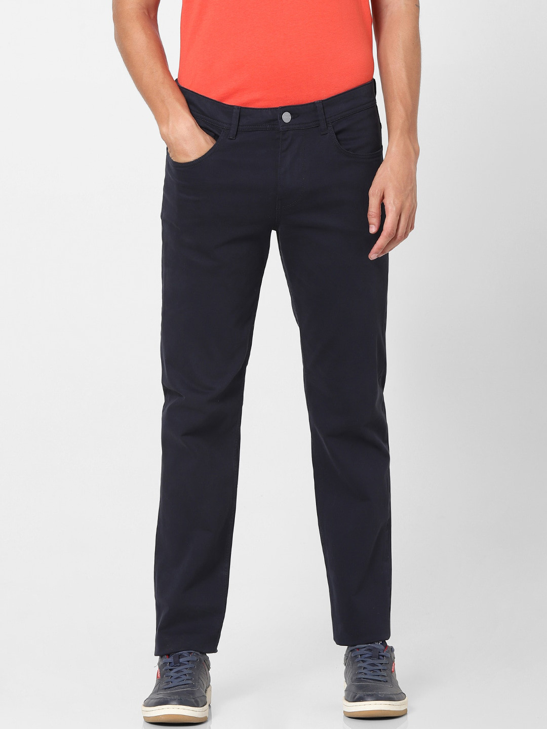 Celio Men Navy Blue Slim Fit Trousers