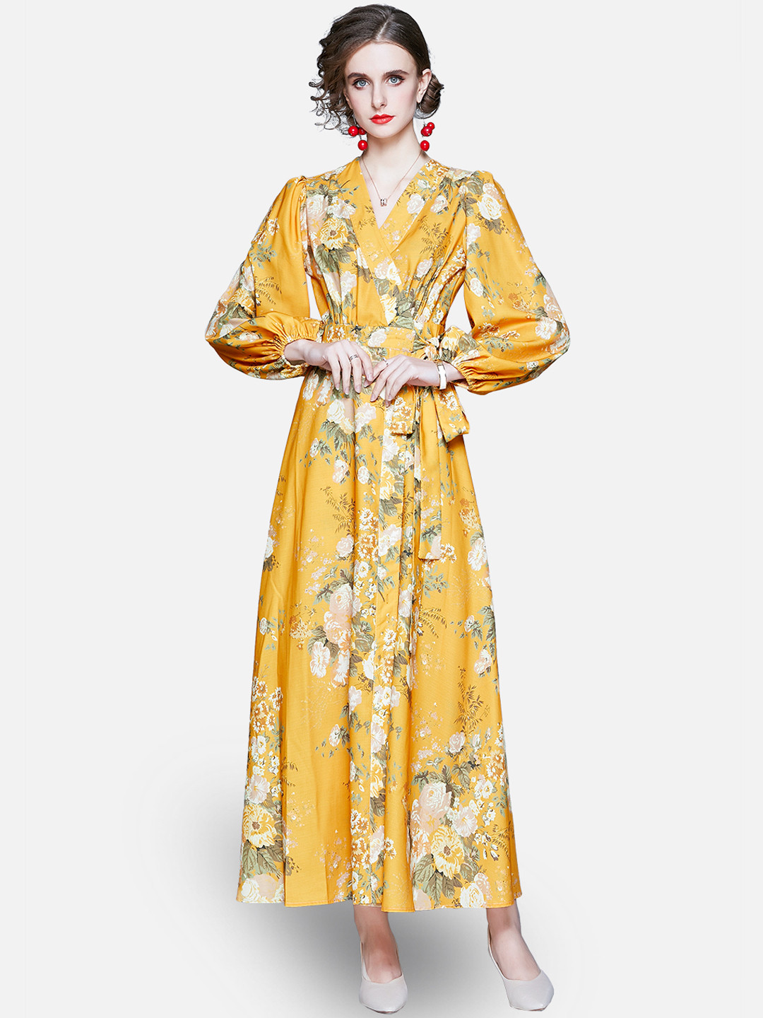 JC Collection Women Yellow & White Floral Maxi Dress