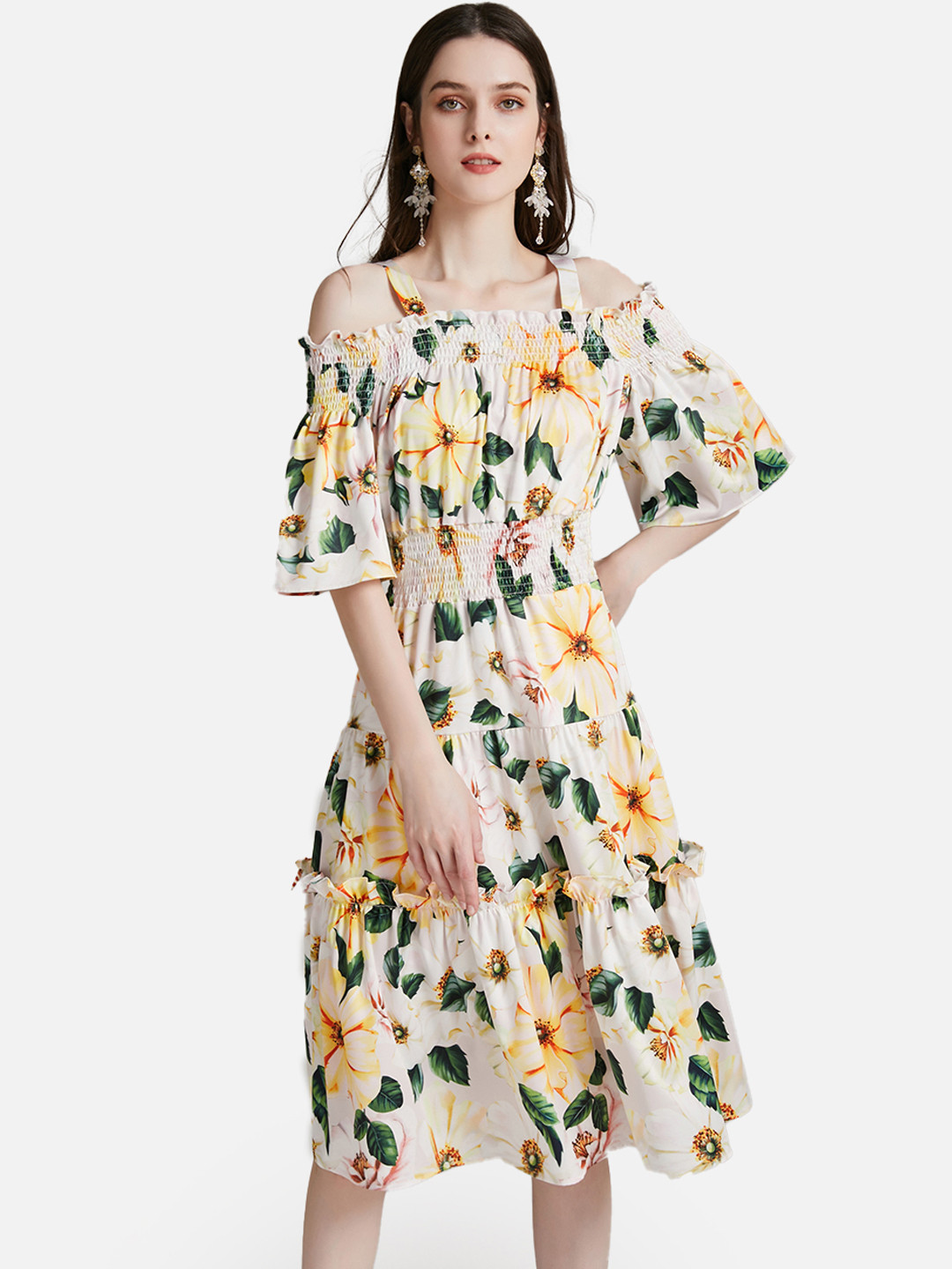JC Collection Woman Yellow Floral Chiffon Dress