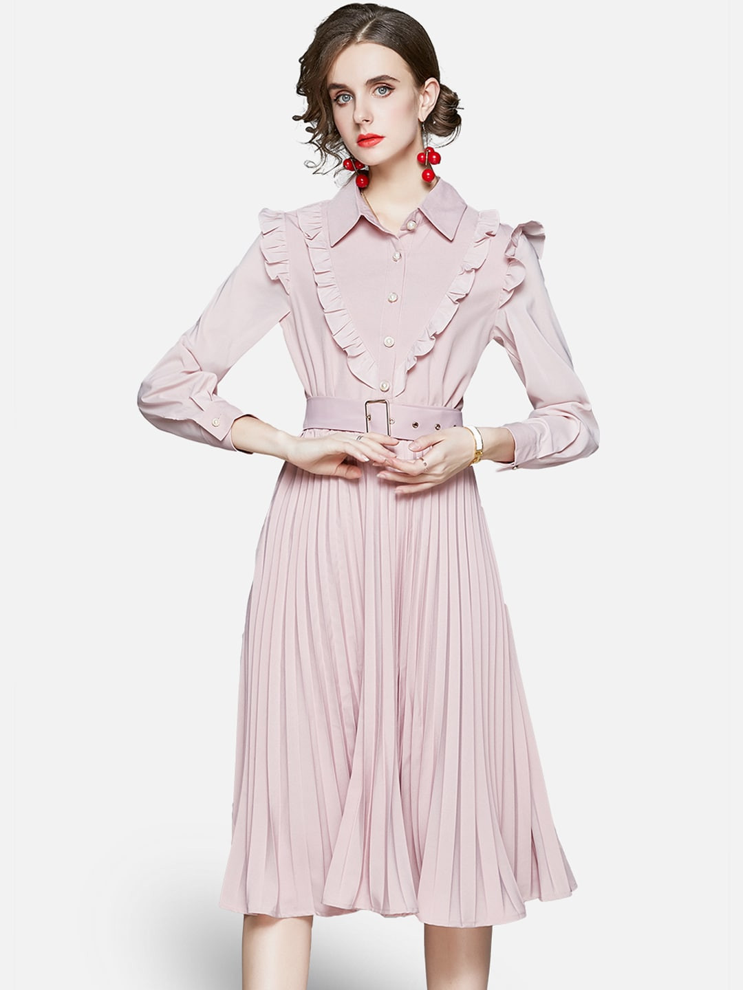 JC Collection Pink Fit & Flare Belted Shirt Dress