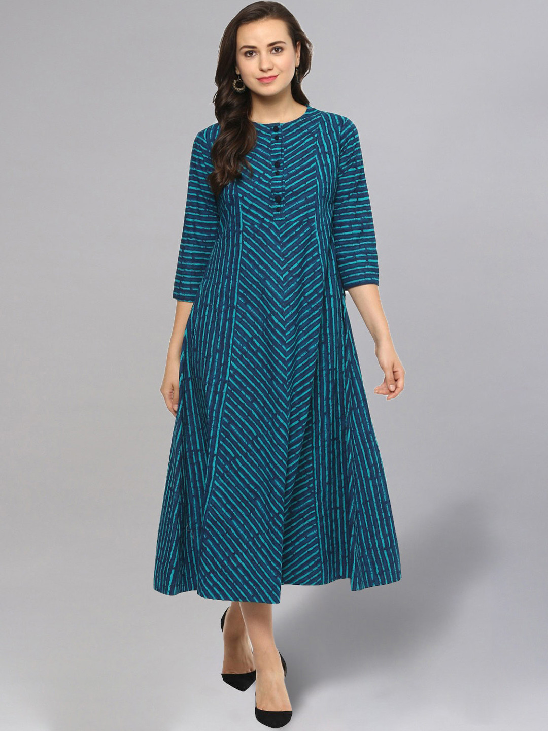 Idalia Striped Cotton A-Line Midi Ethnic Dress