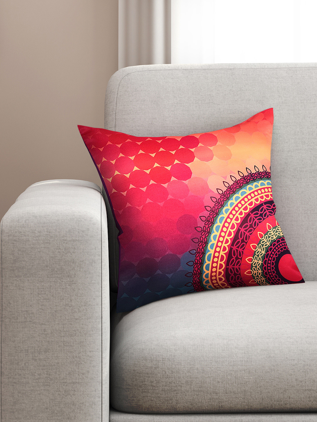 SEJ by Nisha Gupta Pink Ethnic Motifs Silk HD Digital Cushion Cover - 16 x 16 Inches