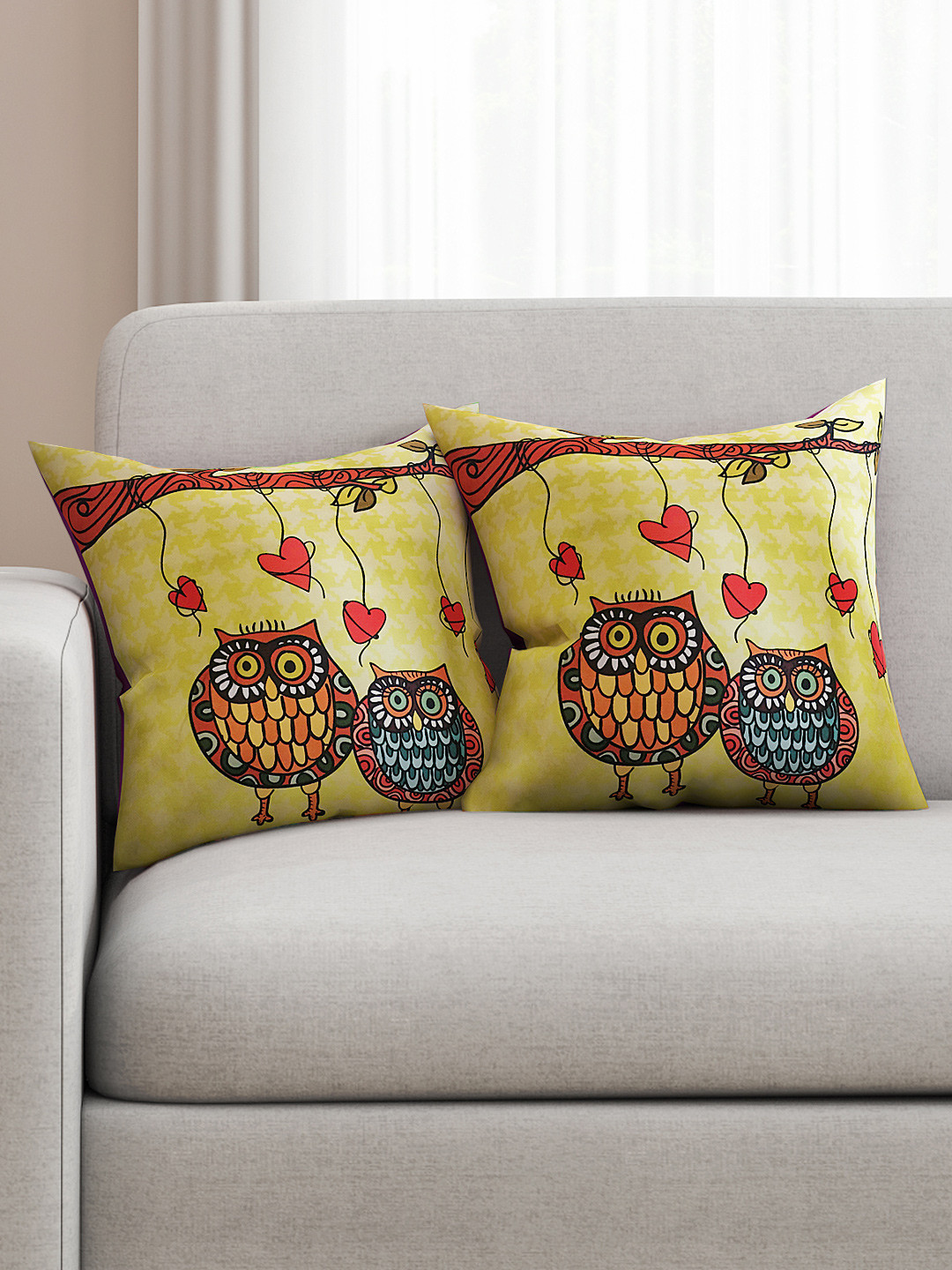 SEJ by Nisha Gupta Conversational Silk HD Digital 2 Pcs Square Cushion Covers -16x16In