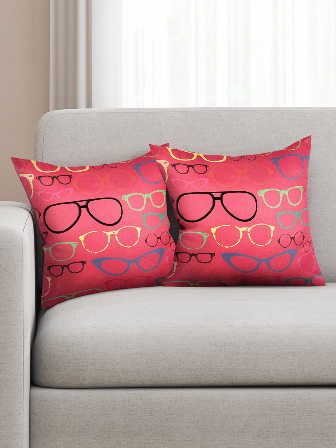 SEJ by Nisha Gupta Printed Conversational Silk HD Digital 2 Pcs Cushion Covers -16x16In