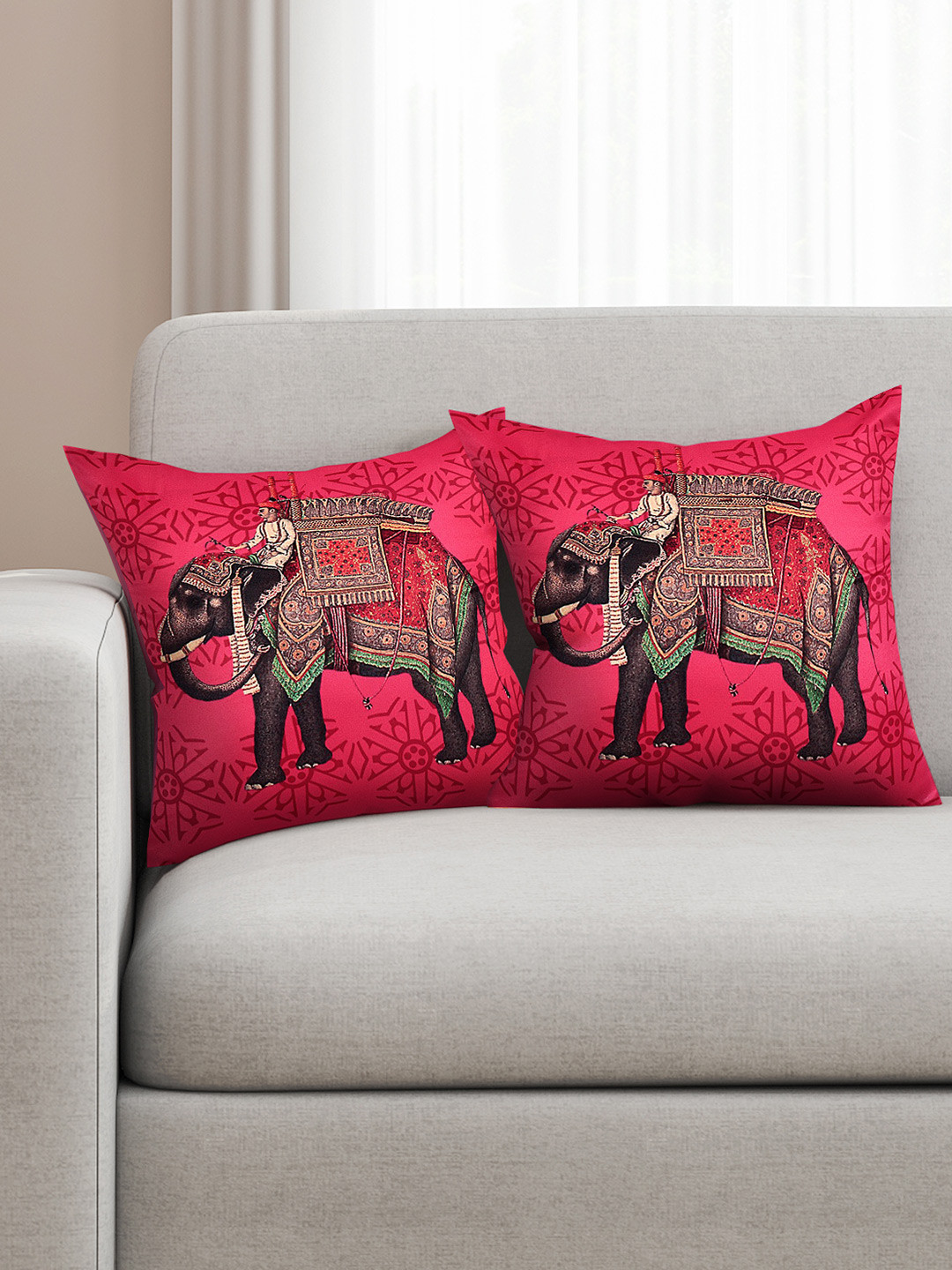 SEJ by Nisha Gupta Ethnic Graphic Silk HD Digital 2 Pcs Square Cushion Covers -16x16In